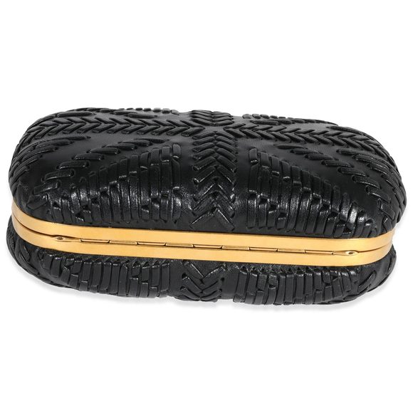 Alexander McQueen Black Woven Leather Brittania Skull Box Clutch - Picture 5 of 7